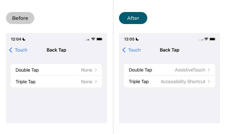 Back Tap before and after actions have been assigned